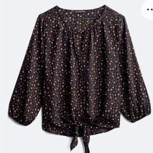 Blue Tie Front Blouse with Long Sleeves